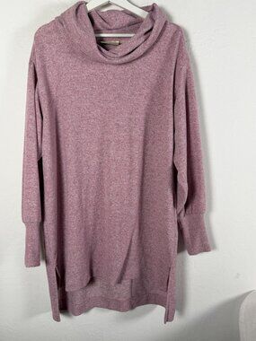 Maeve Anthropologie Cowl Neck Sweater Tunic Pullover Large Mauve Pink Ribbed